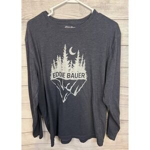 Eddie Bauer Men's Long Sleeve Graphic T-Shirt Mountain Forest Design Size Large